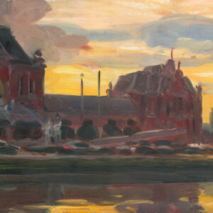 Station Groningen met avondlucht