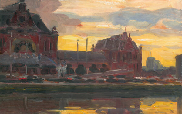 Station Groningen met avondlucht