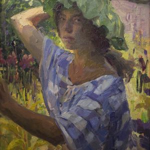 Zelfportret met rabarberblad