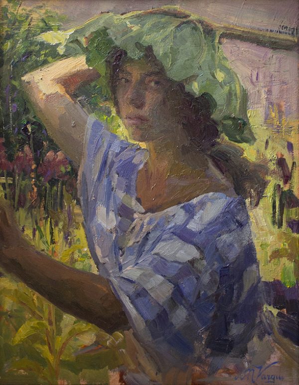 Zelfportret met rabarberblad