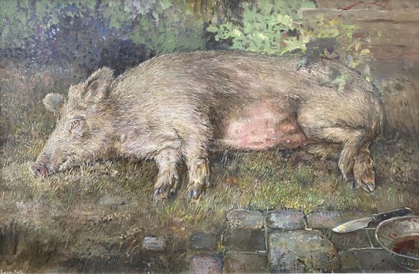Liggend varken, naar ets van Rembrandt