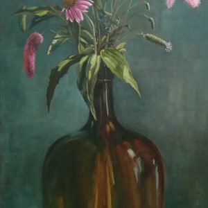 Boeket in oude wijnfles