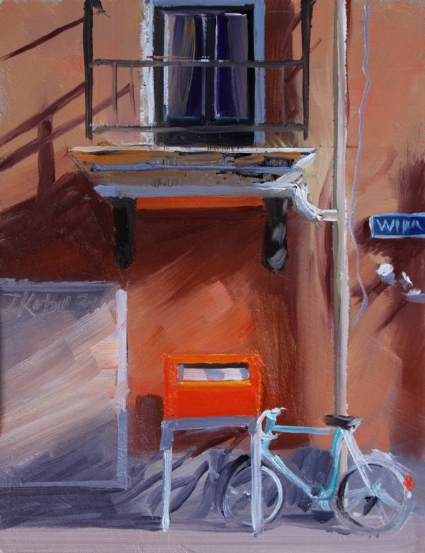Balkon, brievenbus, fiets
