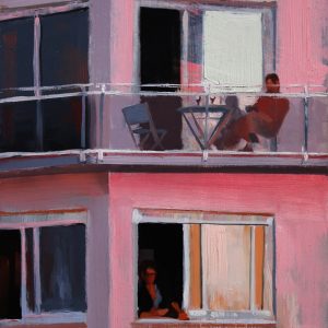 Balkon met zonsondergang
