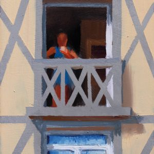 Balkon met rokende vrouw
