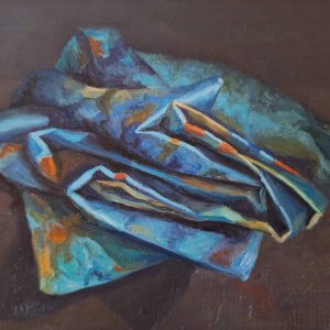 Blauw zijde, gevouwen