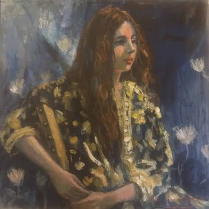 Model in bloemen kimono