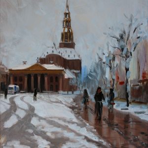 Vismarkt met sneeuw