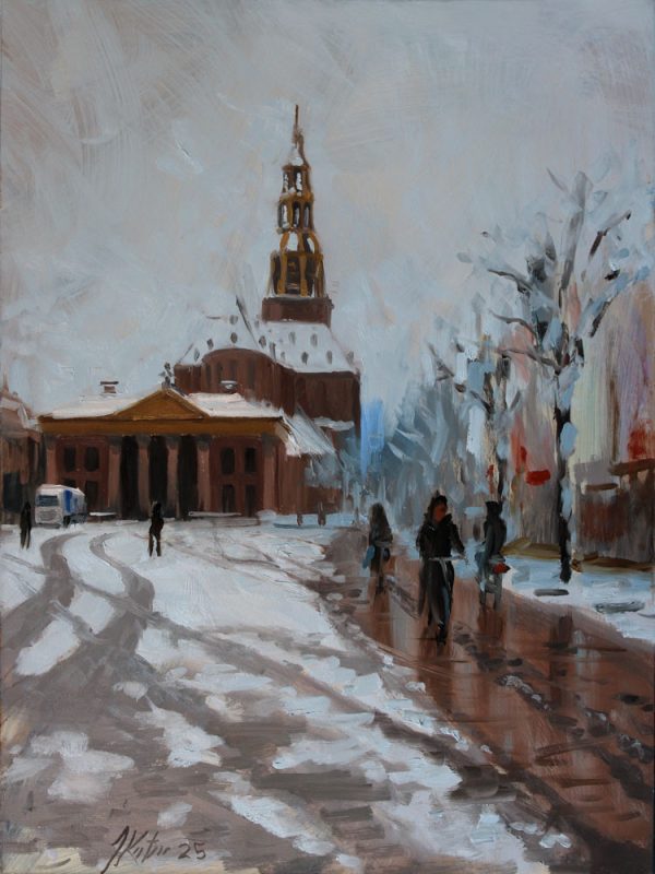 Vismarkt met sneeuw