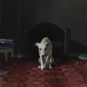 Hondje voor donkere achtergrond