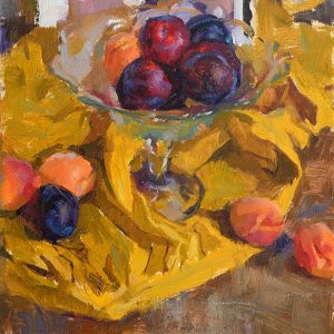 Stilleven met pruimen en abrikozen