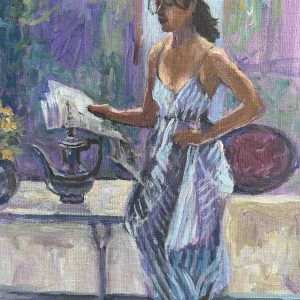 Het laatste nieuws is een schilderij van kunstenaar Annemarie de Groot van een vrouw in een interieur