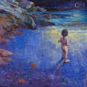 rotsen in de nacht is een landschap schilderij van Anna Maria Vargiu