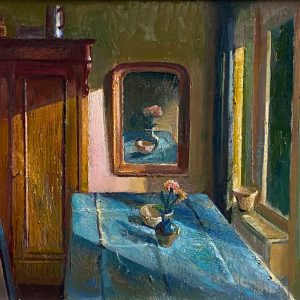 Interieur met spiegel is een olieverf schilderij van kunstenaar Simeon Nijenhuis