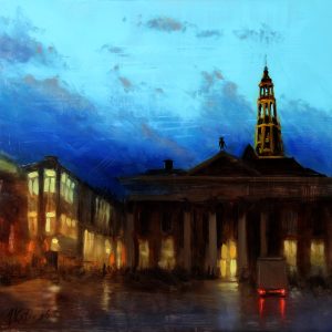 Vismarkt is een stadsgezicht van Groningen geschilderd door kunstenaar Jannes Koetsier