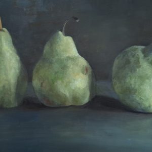 3 peertjes op een rij is een stilleven geschilderd door kunstenaar Magna Postma