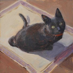 Aandacht aub! is een portret van een kat geschilderd door kunstenaar Edwin Grissen