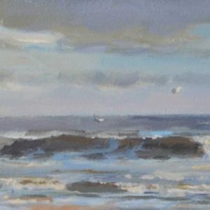 Branding 12 x 59 cm is een schilderij van een ze door kunstenaar Edwin Grissen