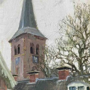 Kerktoren van Warffum is een landschap schilderij van kunstenaar Anna Maria Vargiu