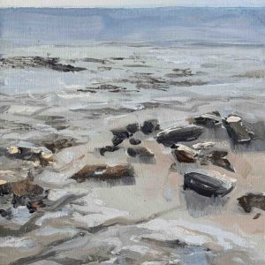 Een dag bij het strand, keien is een landschap schilderij van kunstenaar Marein Konijn