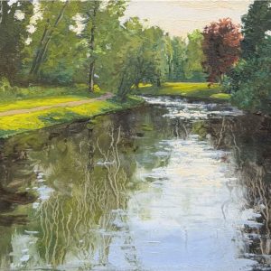 Het Noorderplantsoen is een landschap schilderij van de stad Groningen geschilderd door Marein Konijn