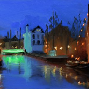 Der Aa is een stadsgezicht van Groningen geschilderd door kunstenaar Jannes Koetsier