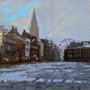 Een sprankje licht is een gronings stadsgezicht geschilderd door Jannes Koetsier