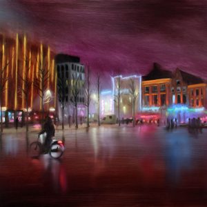The place to be is een stadsgezicht van groningen geschilderd door Jannes Koetsier
