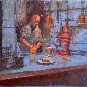Kok bij Willem Albert is een schilderij van een Gronings restaurant geschilderd door Joost Doornik