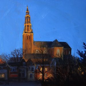 Lente avond is een stadsgezicht van Groningen geschilderd door Jannes Koetsier
