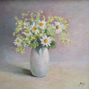 Margrietjes is een schilderij van bloemen geschilderd door Magna Postma