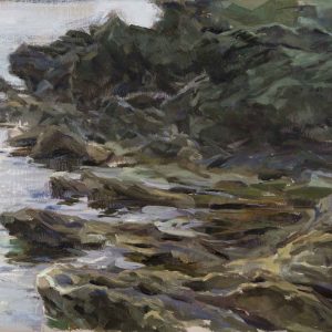Boven Nonza is een landschap schilderij van rotsen gemaakt door Anna Maria Vargiu