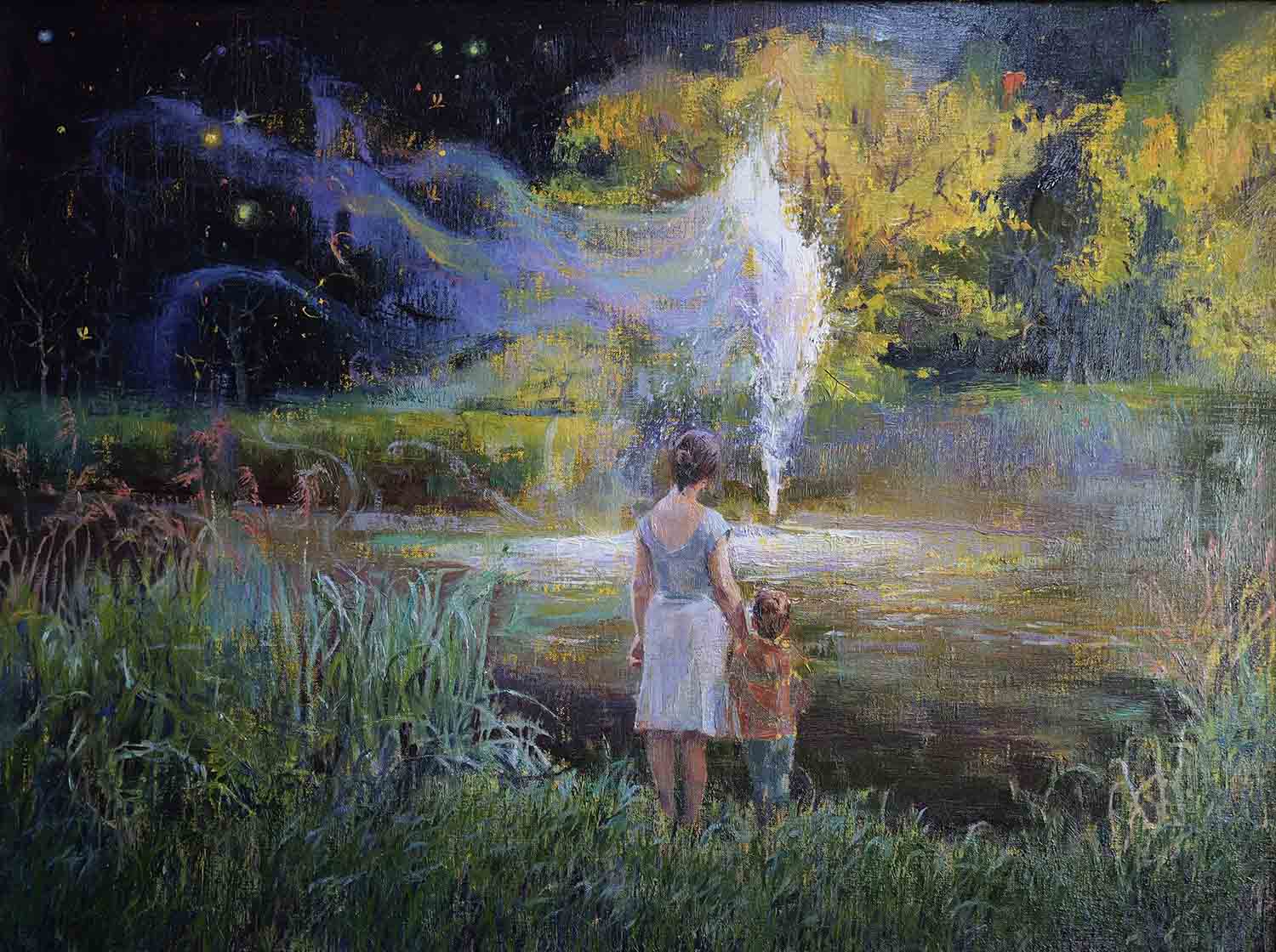De spookfontein is een schilderij van een moeder en kind starend naar het water, gemaakt door Anna Maria Vargiu