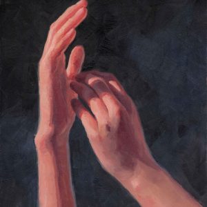 Out of my hands 3 is een schilderij van twee handen geschilderd door Marein Konijn